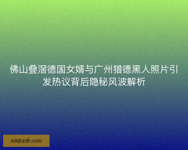 佛山叠滘德国女婿与广州猎德黑人照片引发热议背后隐秘风波解析